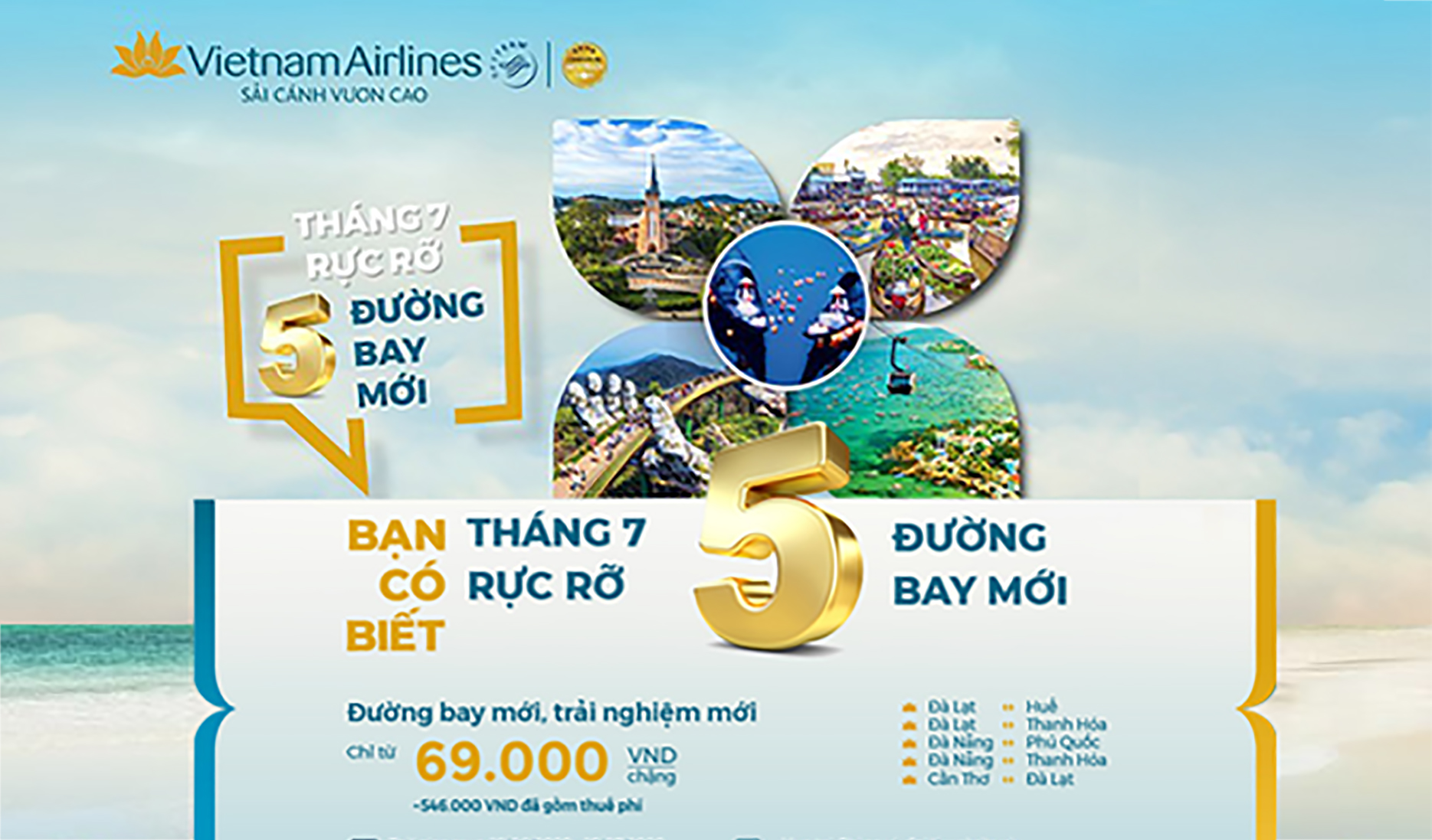 Vietnam Airlines khai trương 5 đường bay mới giá vé chỉ từ 69.000 VND